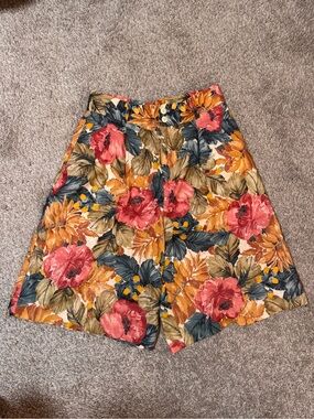 Garnet Hill Vintage Floral High-Waist Shorts in Coral, Mustard & Navy
